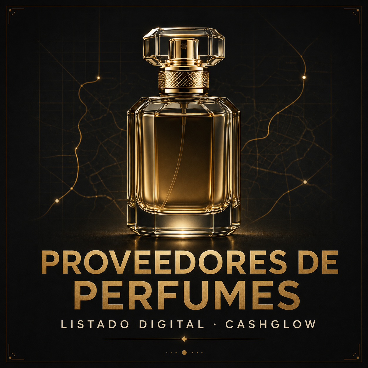Portada negra y dorada del listado digital de proveedores de perfumes CashGlow